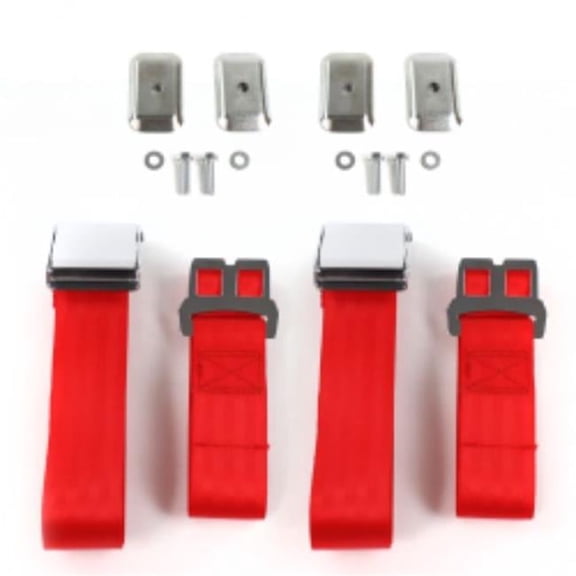 VW Type 3 Squareback Airplane 2 Point Red Lap Bucket Seat Belt Kit with Bracketry - 2 Belts