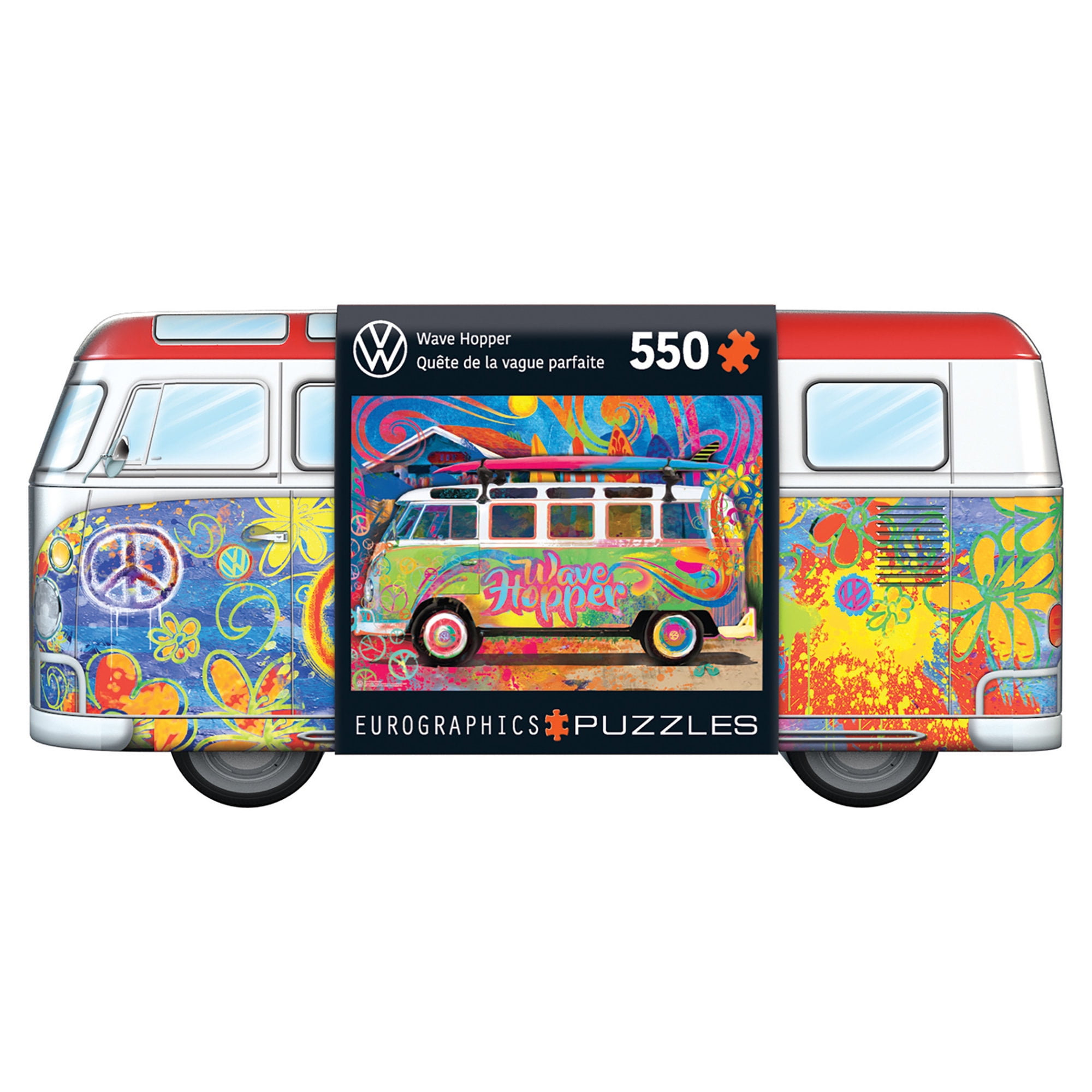 EuroGraphics VW Wave Hopper Bus Shaped Tin with 550 Piece Jigsaw Puzzle EuroGraphics VW Wave Hopper Bus Shaped Tin with 550 Piece Jigsaw Puzzle