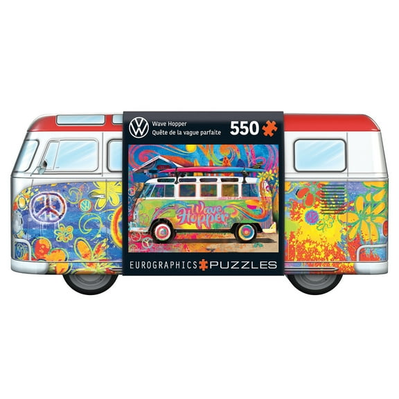 VW Wave Hopper Bus Shaped Tin W/ Puzzle, 550 Pieces