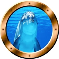 VWAQ 1 Porpoise Porthole Dolphin Wall Decal 3D Dolphin Wall Sticker Peel And Stick Decor VWAQ-BP29 (14" Diameter)