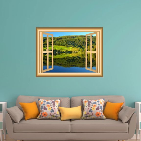 VWAQ 1X Lake Window Wall Decal Nature Decor Peel And Stick Mural - NW45 (18"H X 22"W)