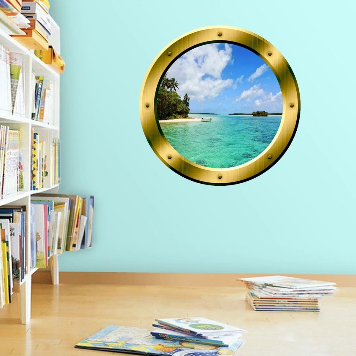 VWAQ 1X Ocean Porthole Beach Wall Decal 3D Wall Sticker Peel And Stick