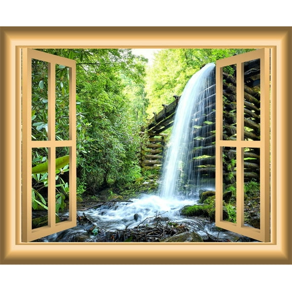 VWAQ 1X Waterfalls 3D Window Wall Decal Waterfall Decor Peel and Stick Mural VWAQ-NW46 (18"H X 22"W)