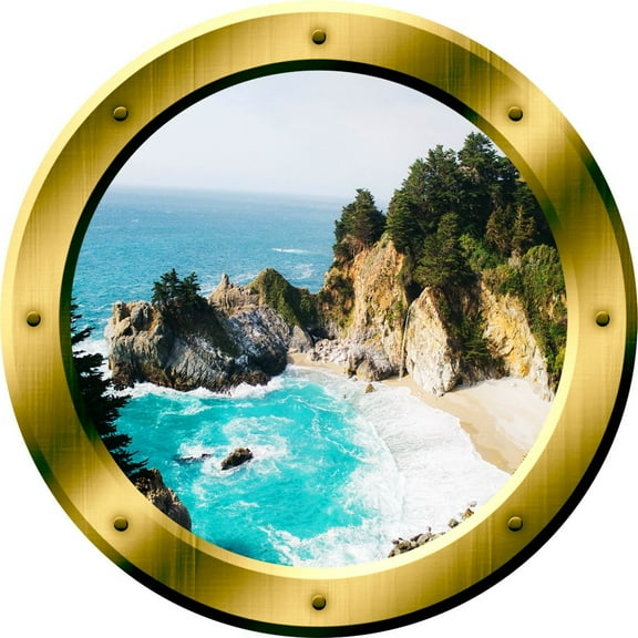 VWAQ 3D Ocean View Wall Decal Nature Scene Porthole Peel And Stick Mural VWAQ-GP41 (14" Diameter)