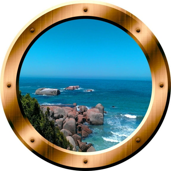 VWAQ 3D Ocean View Wall Decal Sea Porthole Peel And Stick Decor VWAQ-BP38 (20" Diameter)