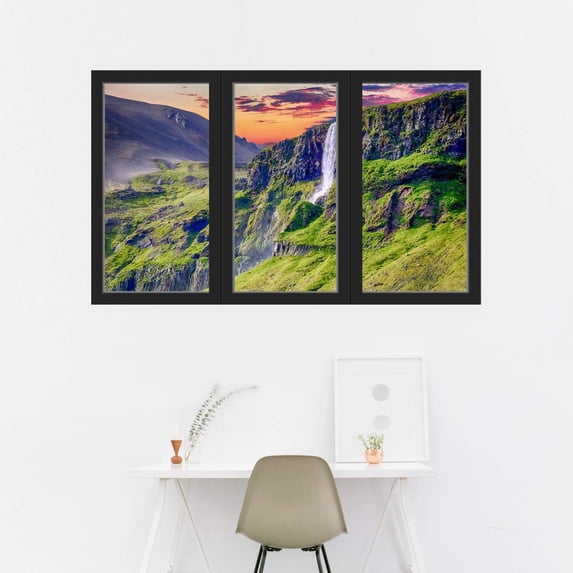 VWAQ - 3D Office Window Waterfall Decal Nature Peel and Stick Mural Wall Art Sticker - OW12
