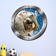 VWAQ 3D Space Wall Sticker - Outer Space Porthole Astronaut Decals For Walls - PS16 14" Diameter