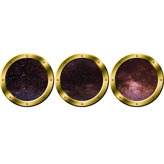 VWAQ 3D Space Window Stickers, Spaceship Wall Decals For Kids Rooms, Galaxy Window Clings -SPW28 (Gold, 20" Diameter)