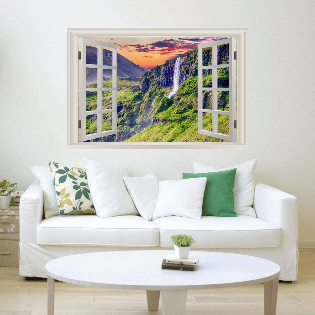 VWAQ - 3D Waterfall Window Decal Nature Peel and Stick Mural Wall Art ...