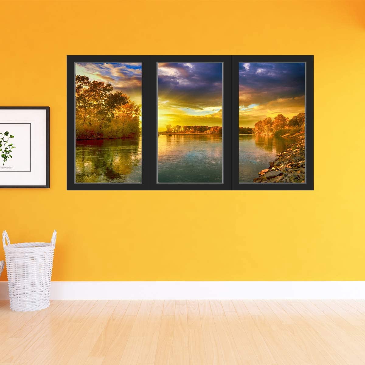 VWAQ 3D Window Mural Sunset Lake Wall Decal Peel and Stick Office Decor ...