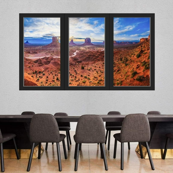 VWAQ - 3D Window Wall Stickers for Office Monument Valley Desert Landscape Decal Nature Mural - OW11