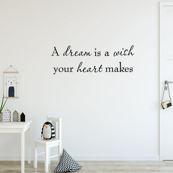 VWAQ A Dream is a Wish Your Heart Makes Inspirational Matte Black Vinyl Wall Decal Quote Saying (8"H x 22"W)