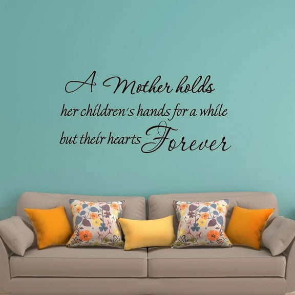 VWAQ A Mother Holds Her Children's Hands For a While But Their Hearts Forever Matte Black Vinyl Wall Decal Quote Sticker (10.5"H x 22"W)