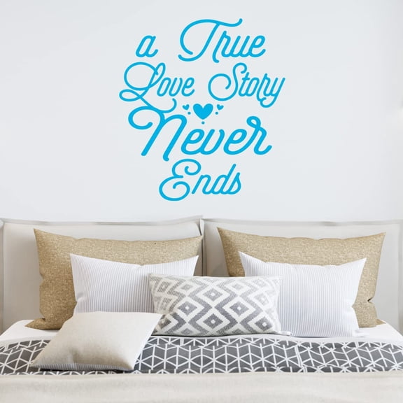 VWAQ A True Love Story Never Ends Vinyl Wall Decal Marriage Quote Home Decor Family Wall Sticker