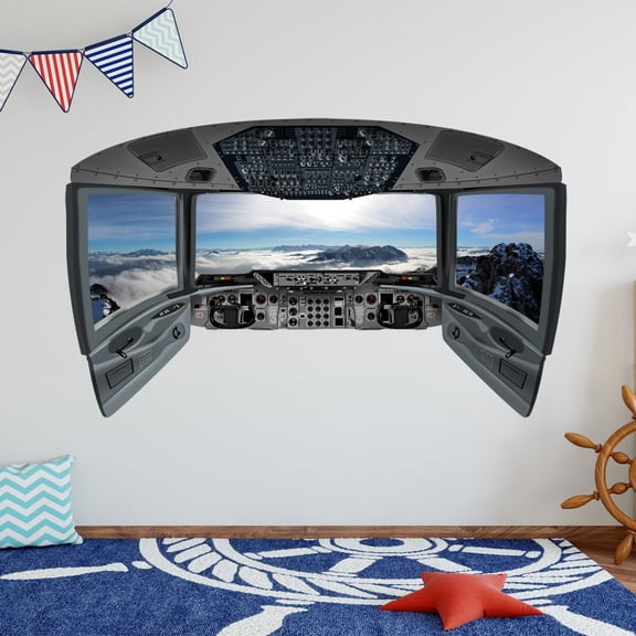VWAQ Airplane Cockpit Wall Decal | Plane Window Sticker Kids Room Vinyl Decor - CP21