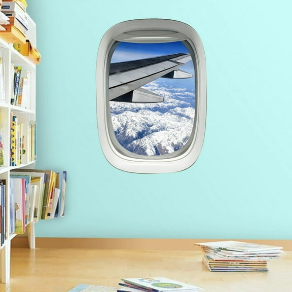 VWAQ Airplane Window Porthole Wing Decal Sky View Clouds Mural Peel and Stick Aviation Decor - A03