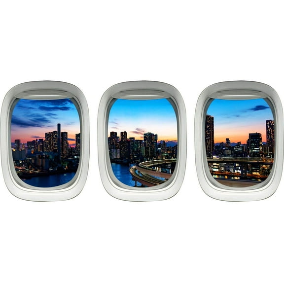 VWAQ Airplane Window Stickers For Kids - Plane Window Clings, Tokyo Wall Decal Decor -PPW31