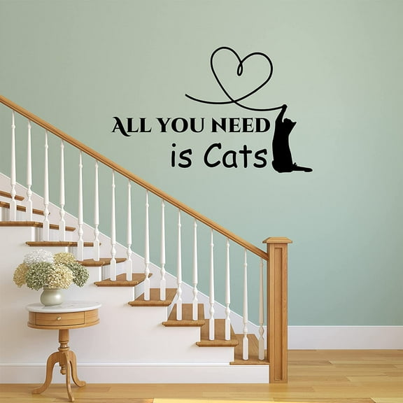 VWAQ All You Need is Cats Vinyl Wall Decal Cat Lover Quote Saying Home Wall Art Decor Sticker - 10"H X 16"W BLACK