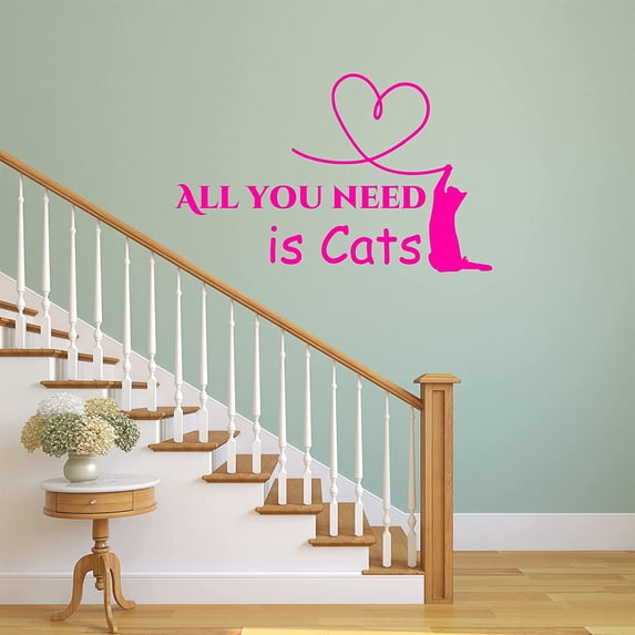 VWAQ All You Need is Cats Vinyl Wall Decal Cat Lover Quote Saying Home Wall Art Decor Sticker - 10"H X 16"W HOT PINK