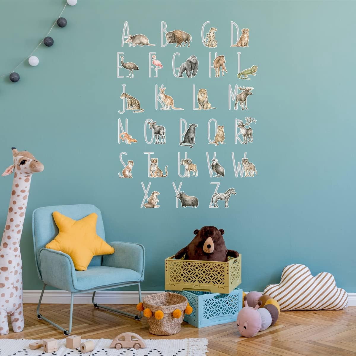 VWAQ Alphabet Nursery with Animals Vinyl Wall Sticker Kids Room Decor ...