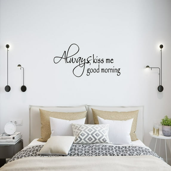 VWAQ Always Kiss Me Good Morning Vinyl Wall Decal Loving Home Decor Wall Quotes (10"H x 22"W Black)
