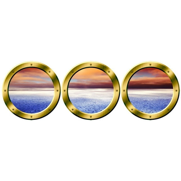 VWAQ Arctic Scenery Wall Decals - Porthole Window Decor, Boat Window - VWAQ-SPW7 (14" Diameter, Gold)