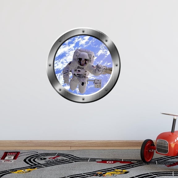 VWAQ Astronaut Wall Decals For Kids - 3D Outer Space Porthole Stickers For Wall, Spaceman Decal - PS15 (24" Diameter)