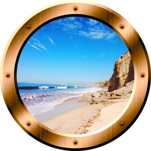 VWAQ Beach Porthole 3D Ocean Wall Decal Peel And Stick Decor VWAQ-BP32 (24" Diameter)