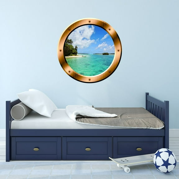 VWAQ Beach Porthole Ocean Wall Decal 3D Beach Wall Sticker Peel And Stick Decor - BP22 (20" Diameter)