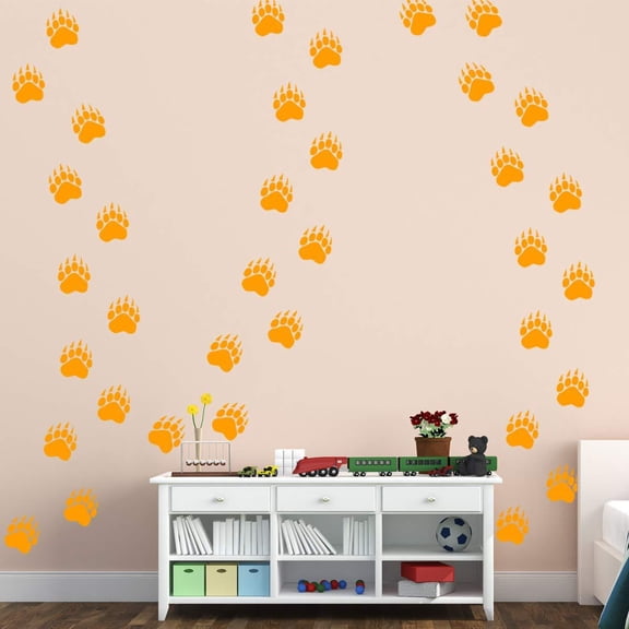 VWAQ Bear Paw Print Floor Decals - Peel and Stick Footprint Wall Stickers - 36 PCS