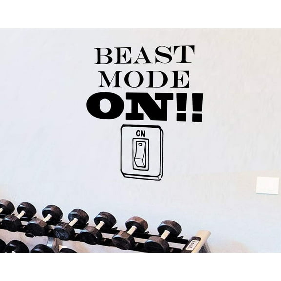 VWAQ Beast Mode On Vinyl Decal - Fitness Wall Quotes, Motivational Gym Wall Art Stickers