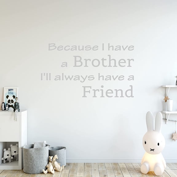 VWAQ Because I Have a Brother I'll Always Have a Friend Kids Room Wall Decal Quote Sign Saying Home Wall Art Decor Sticker - 9"H X 15"W SILVER