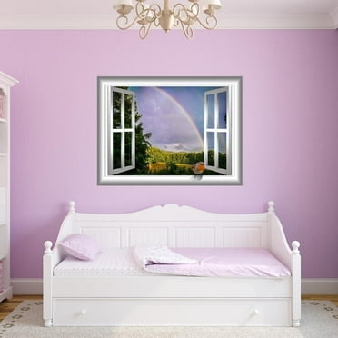 VWAQ Bird Window Rainbow Decal Wall Mural Robin Bird Wall Sticker Home Decor - AN2 (24"H X 30"W)