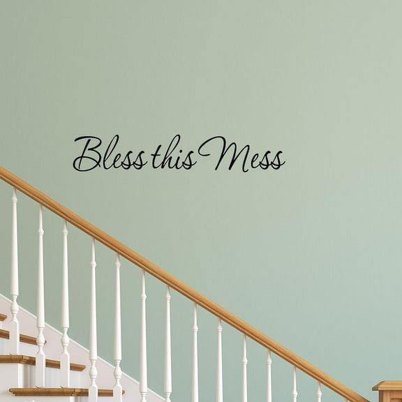 VWAQ Bless This Mess Wall Decal Home Decor Kitchen Wall Art Lettering (5"H x 22"W Black)