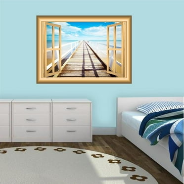 VWAQ Boardwalk Wall Art Ocean Beach Sticker Peel and Stick Mural - NW8 (18"H X 22"W)
