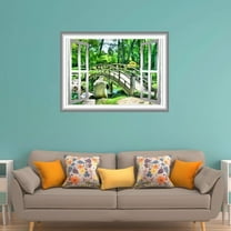 VWAQ Bridge Wall Decal 3D Forest Wall Cling Peel and Stick Window Mural - NW31 (18"H X 22"W)