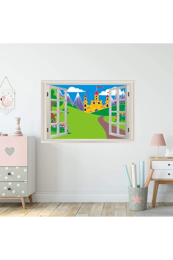 - Castle Window Decal Wall Sticker Kids Room 3D Mural Peel and Stick - NWT22 16"H X 24"W