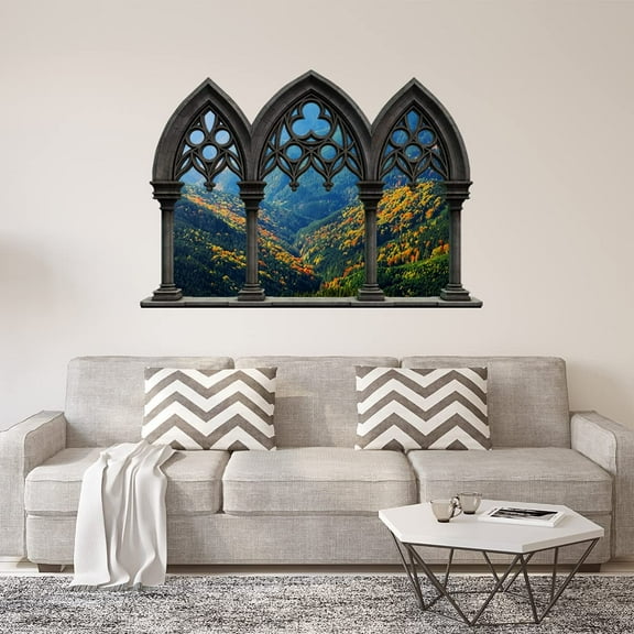 VWAQ - Castle Window Decals for Walls Forest Home Decor Nature Peel and Stick Mural Wall Art Sticker - NWC21