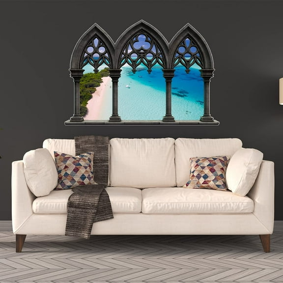 VWAQ - Castle Window Decals for Walls Ocean Beach Sea Decor Sticker Seascape Mural - NWC22