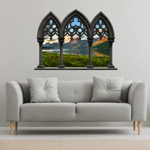 VWAQ - Castle Window Decals for Walls Peel and Stick Lake Scenery Nature Decor Sticker - NWC24