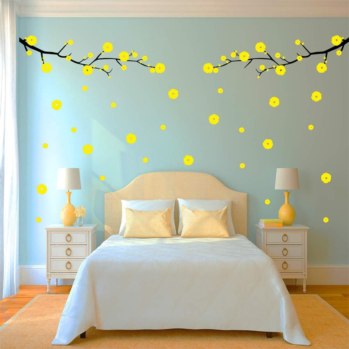 VWAQ Cherry Blossom Tree Branch Wall Decal - Flowers and Leaves Living ...