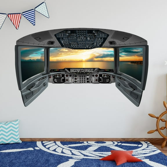 VWAQ Cockpit Wall Decal | 3D Airplane Window Sticker | Ocean View Wall Mural - CP11