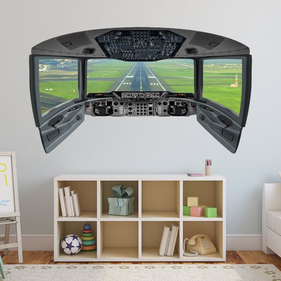VWAQ - Cockpit Wall Decal Mural | Airplane Window Runway Decor - CP1