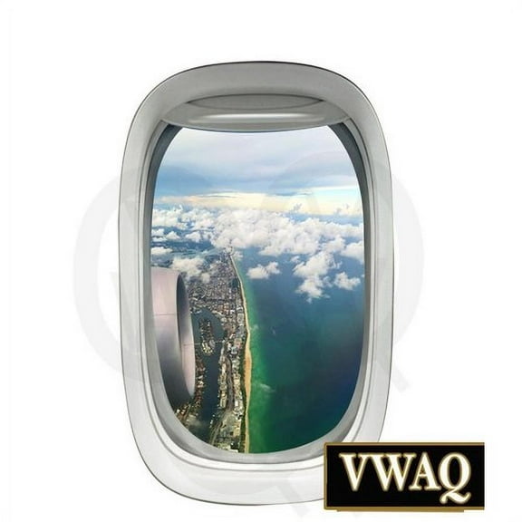 VWAQ Commercial Airplane Window Decal Beach Coastline Scene Wall Decal