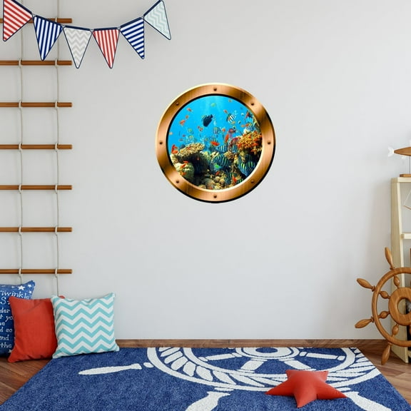 VWAQ Coral Reef Wall Sticker Porthole Underwater School Of Fish Wall Decal Home Decor - BP19 (14" Diameter)