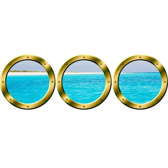 VWAQ Cruise Ship Porthole Wall Stickers - Peel And Stick Window Decals, 3D Ocean Wall Art -SPW24 (Gold, 20" Diameter)