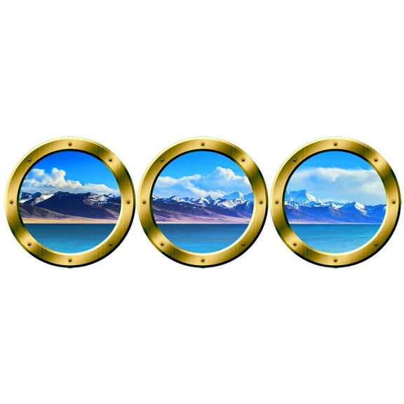 VWAQ Cruise Ship Wall Decals - Boat Decor, Ocean View Wall Portholes - VWAQ-SPW10 (20" Diameter, Gold)