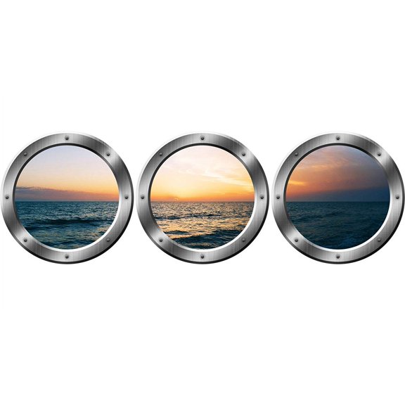 VWAQ Cruise Window Decal - Ocean View Window Cling, Porthole Vinyl Sticker -SPW25 (Silver, 24" Diameter)