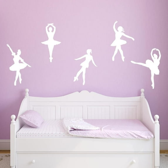 VWAQ Dancing Ballerina Wall Decals - Girls Room Wall Art - Variety Pack - 5 PCS (White)