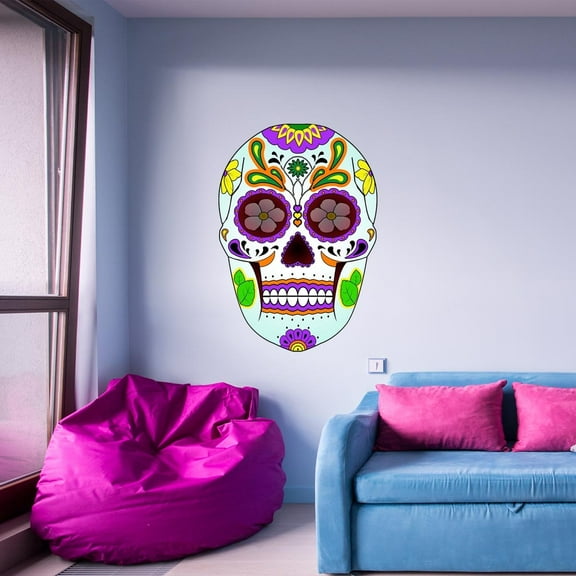 VWAQ Day of the Dead Wall Art Dia De Los Muertos Decor Sugar Skull Wall Mural Stickers - GJG#1 (22"H x 16"W)